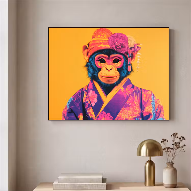 Art Frame - Aap - Kimono - Bloemen - Hoofdtooi — 3
