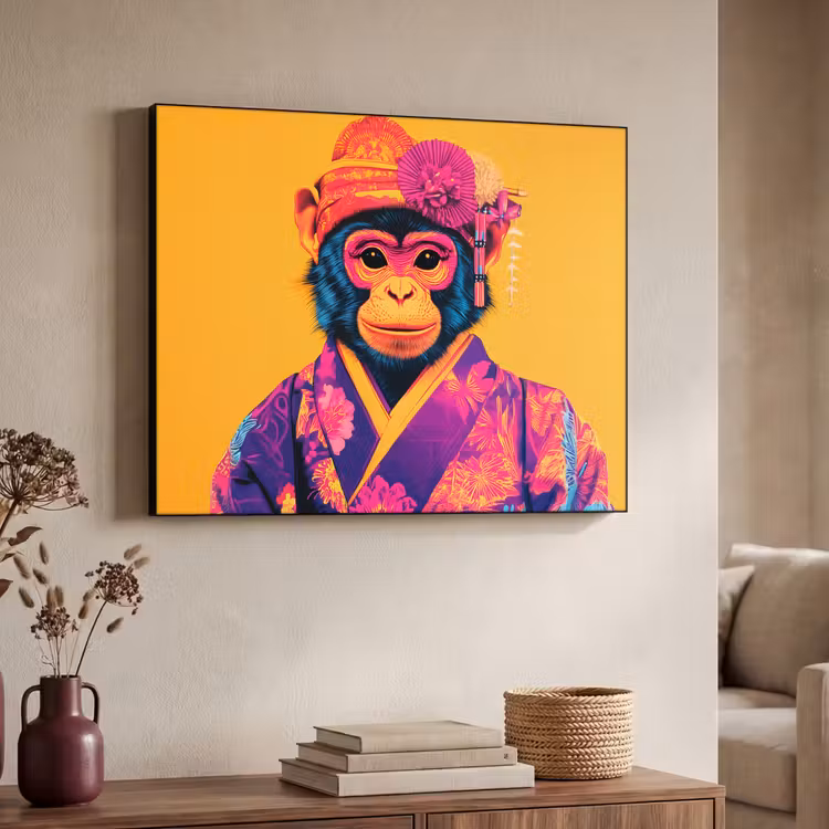 Art Frame - Aap - Kimono - Bloemen - Hoofdtooi — 4
