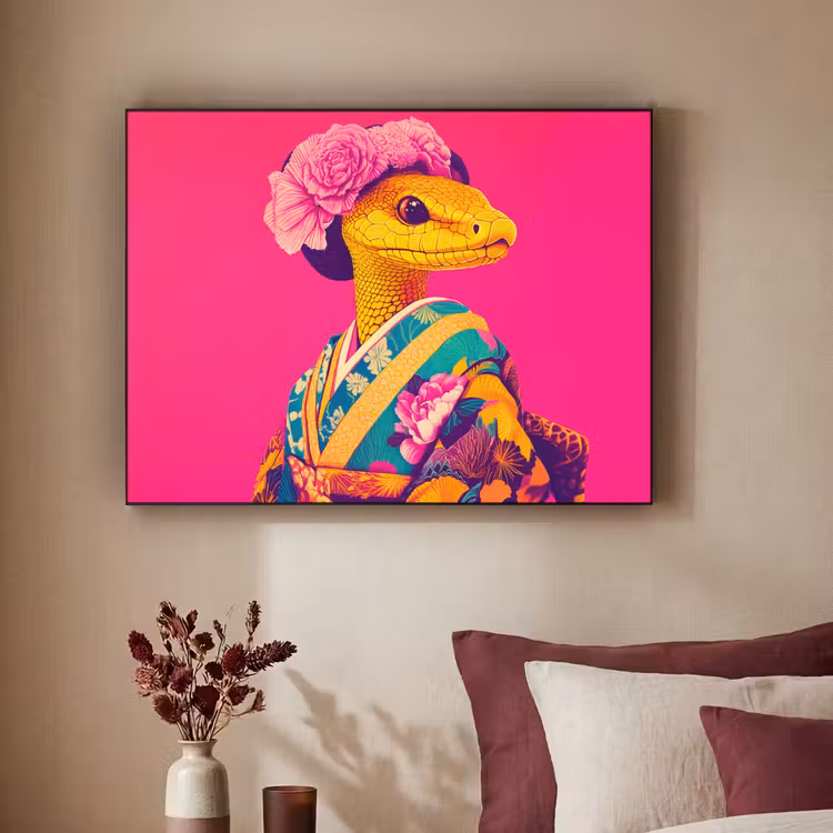 Art Frame - Hagedis - Bloemen - Roze - Kimono — 2