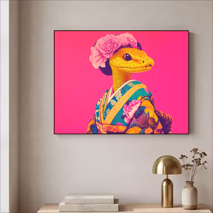 Art Frame - Hagedis - Bloemen - Roze - Kimono — 3