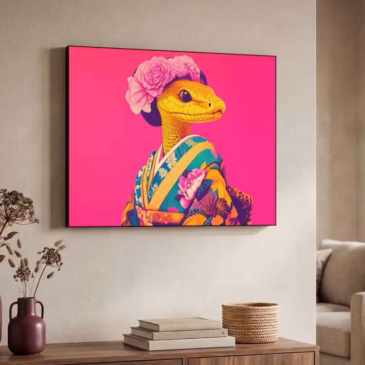 Art Frame - Hagedis - Bloemen - Roze - Kimono — 4