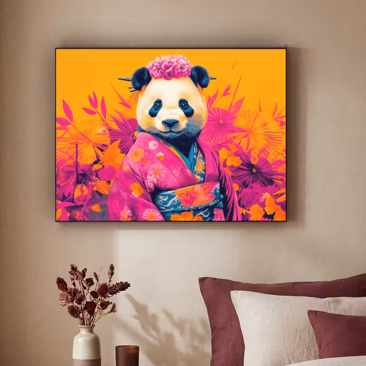 Art Frame - Kimono - Roze - Panda - Bloemenkroon — 2