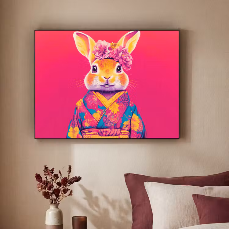 Art Frame - Konijn - Bloemen - Kleurrijk - Kimono — 2