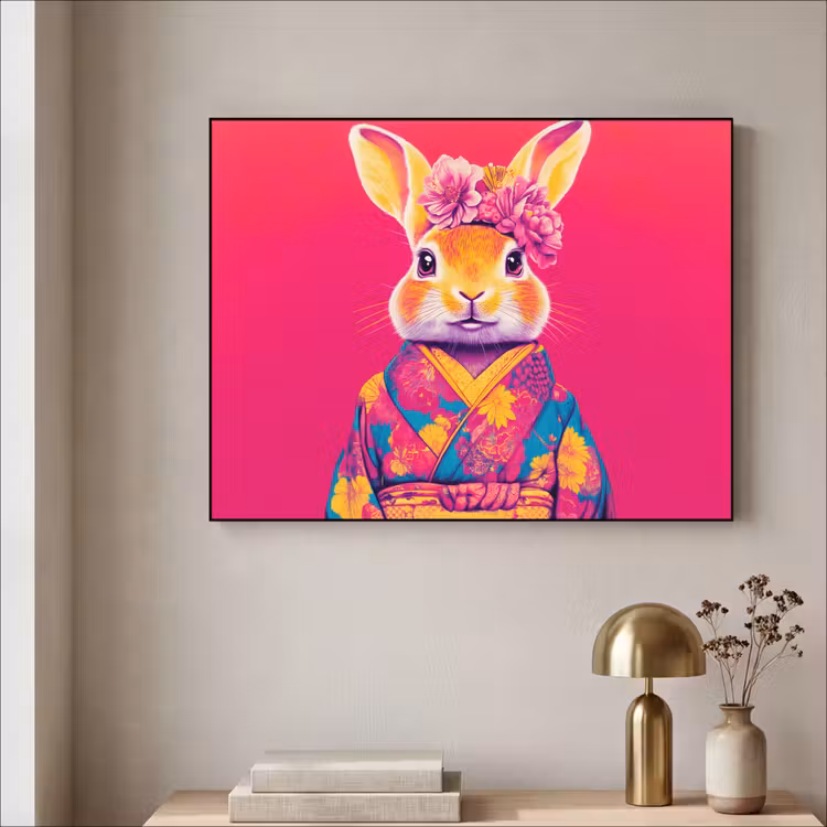 Art Frame - Konijn - Bloemen - Kleurrijk - Kimono — 3