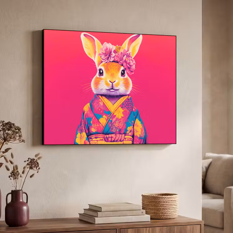 Art Frame - Konijn - Bloemen - Kleurrijk - Kimono — 4