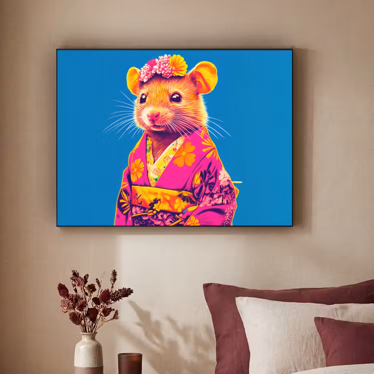 Art Frame - Muis - Kimono - Bloemen - Blauw — 2