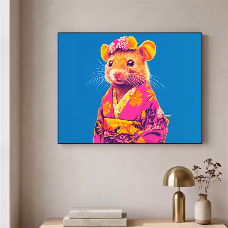 Art Frame - Muis - Kimono - Bloemen - Blauw — 3