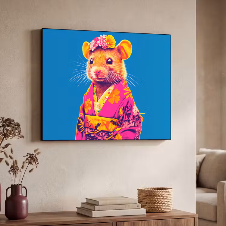 Art Frame - Muis - Kimono - Bloemen - Blauw — 4