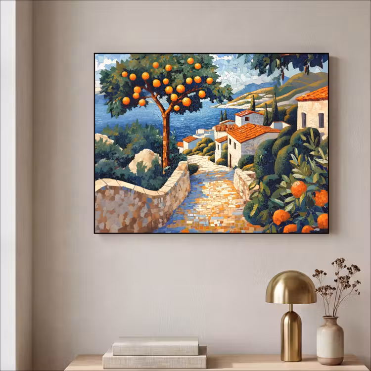 Art Frame - Huizen - Mozaïek - Sinaasappelbomen - Zee — 3