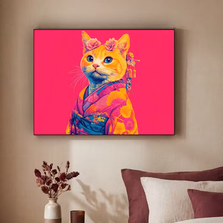 Art Frame - Kat - Kimono - Bloemen - Roze — 2