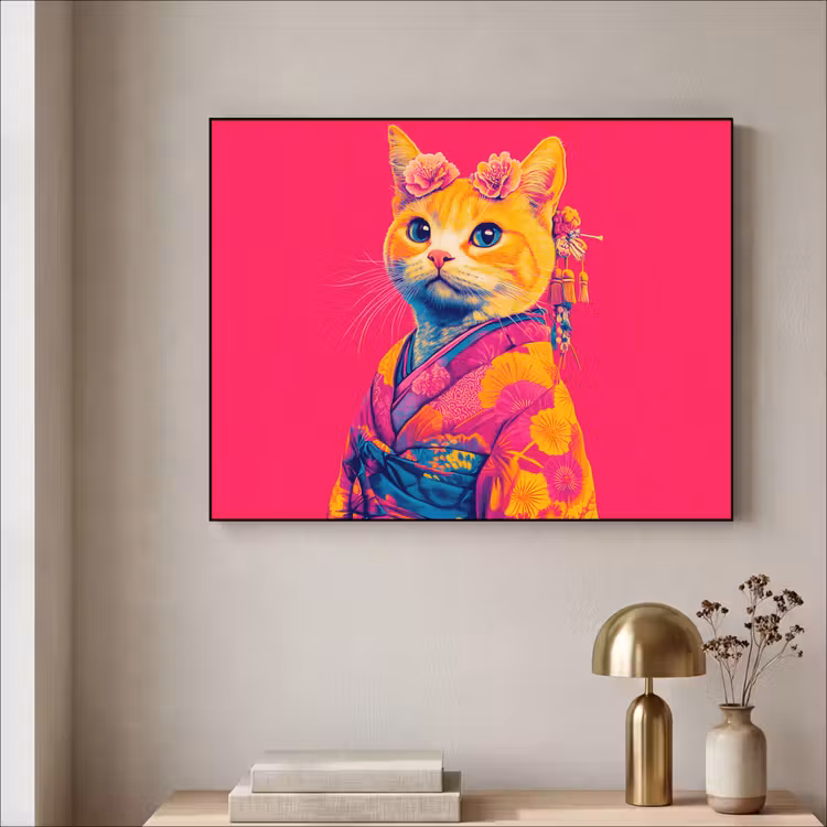Art Frame - Kat - Kimono - Bloemen - Roze — 3