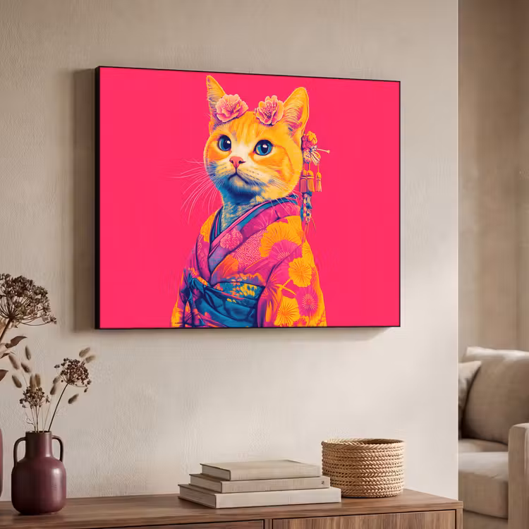 Art Frame - Kat - Kimono - Bloemen - Roze — 4