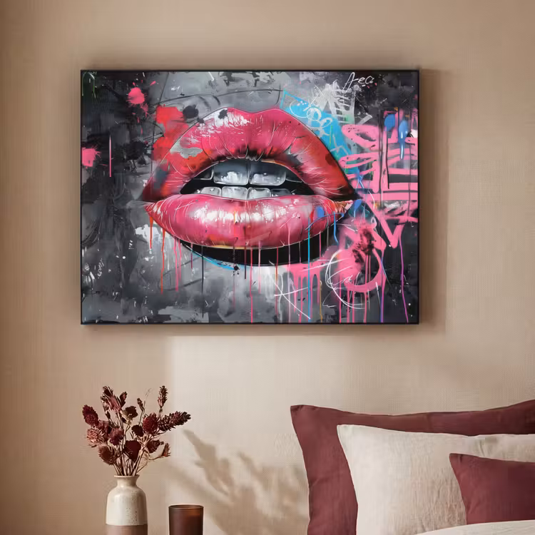 Art Frame - Lippen - Felroze - Graffiti - Verfstrepen — 2