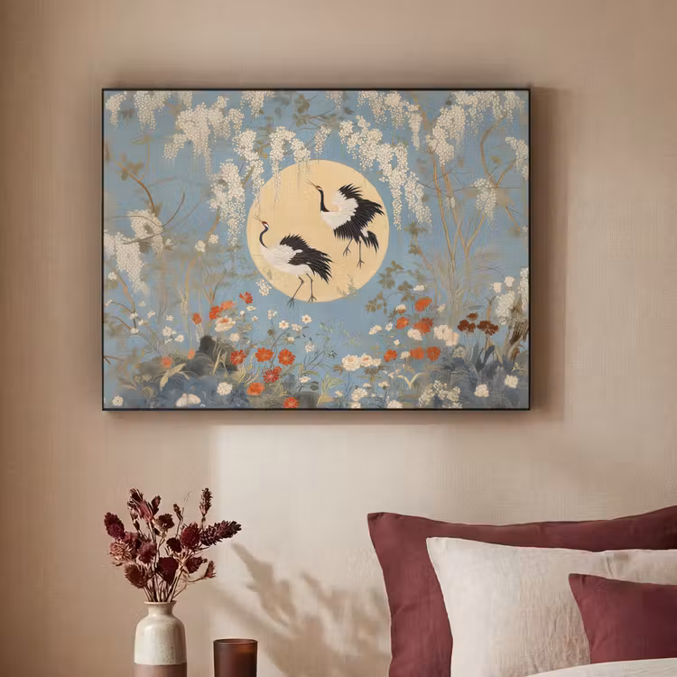 Art Frame - Kraanvogels - Maan - Bloemen - Blauw — 2