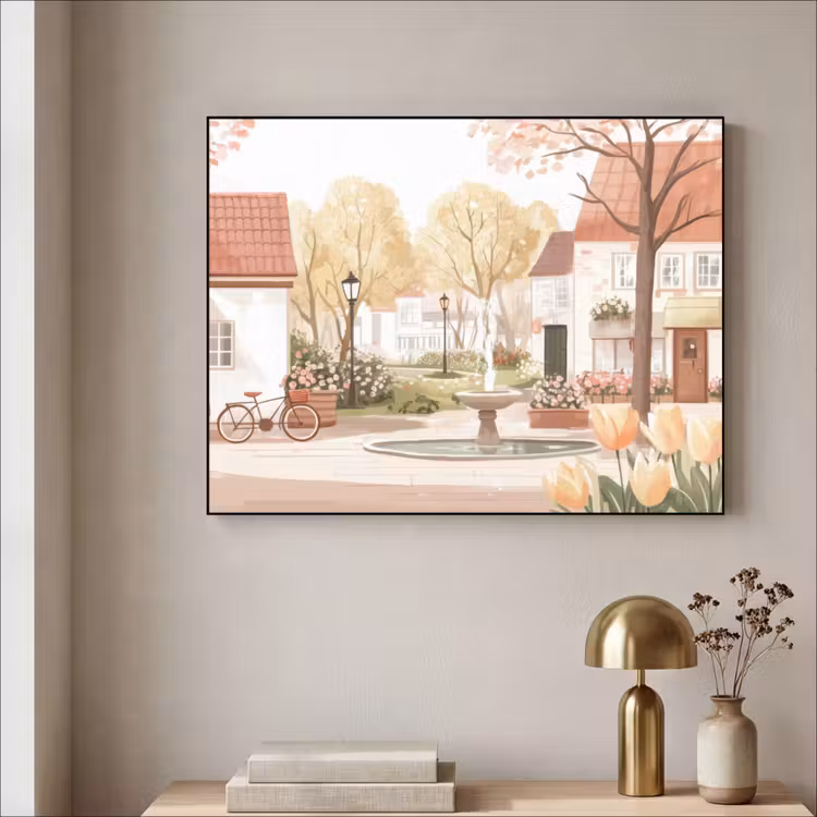Art Frame - Dorpsplein - Fontein - Tulpen — 3
