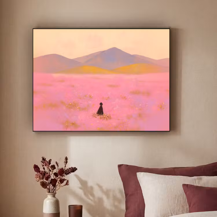 Art Frame - Bloemenweide - Heuvels - Silhouet - Roze — 2
