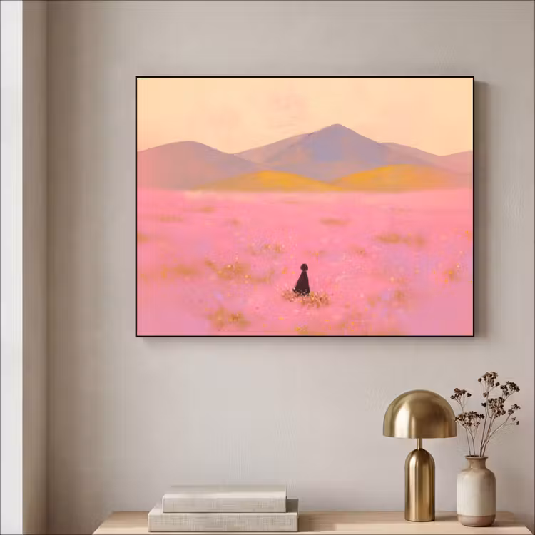 Art Frame - Bloemenweide - Heuvels - Silhouet - Roze — 3