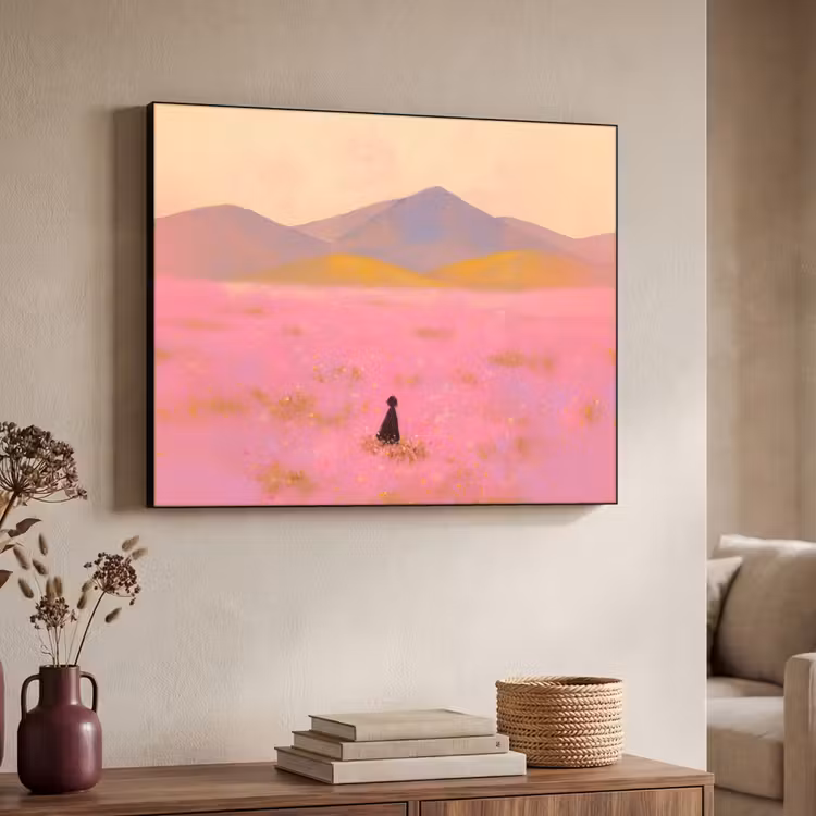 Art Frame - Bloemenweide - Heuvels - Silhouet - Roze — 4