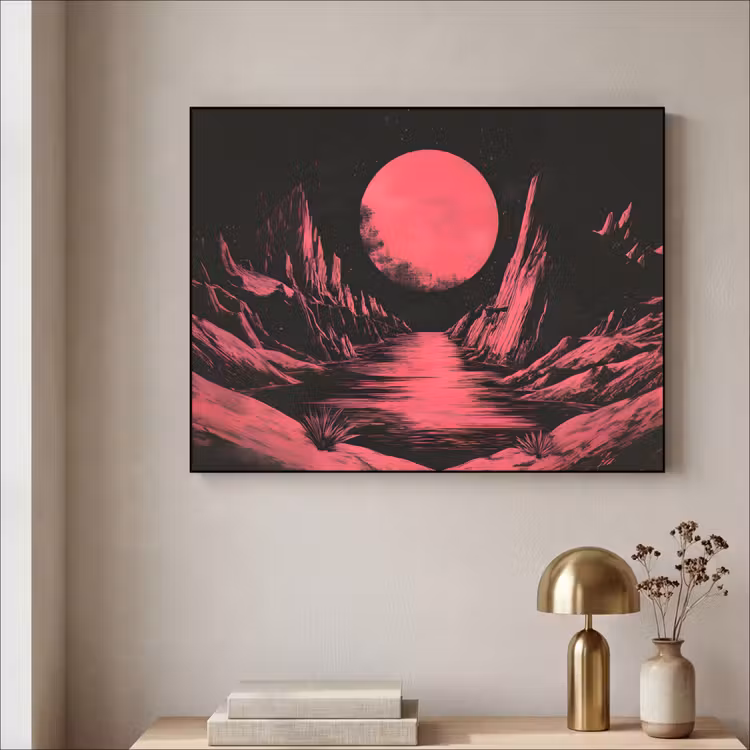 Art Frame - Maan - Felroze - Bergen - Rivier — 3