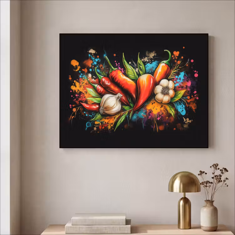 Art Frame - Groente - Peper - Knoflook - Graffiti - Verf - Kleurrijk — 3