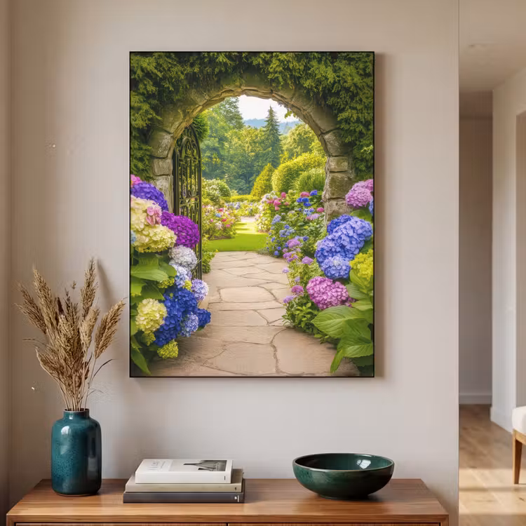 Art Frame - Doorkijk - Poort - Hortensia - Bloementuin — 2