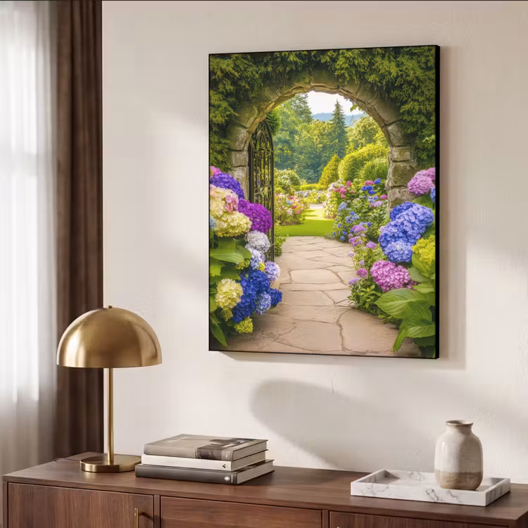 Art Frame - Doorkijk - Poort - Hortensia - Bloementuin — 6
