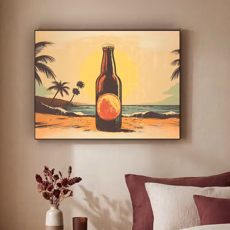 Art Frame - Bierfles - Zonsondergang - Palmbomen - Zee — 2