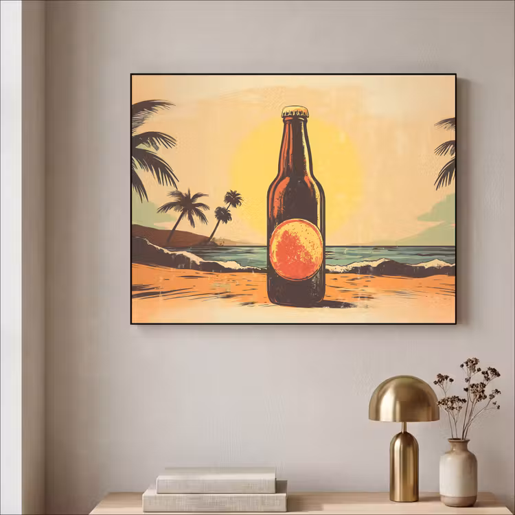 Art Frame - Bierfles - Zonsondergang - Palmbomen - Zee — 3