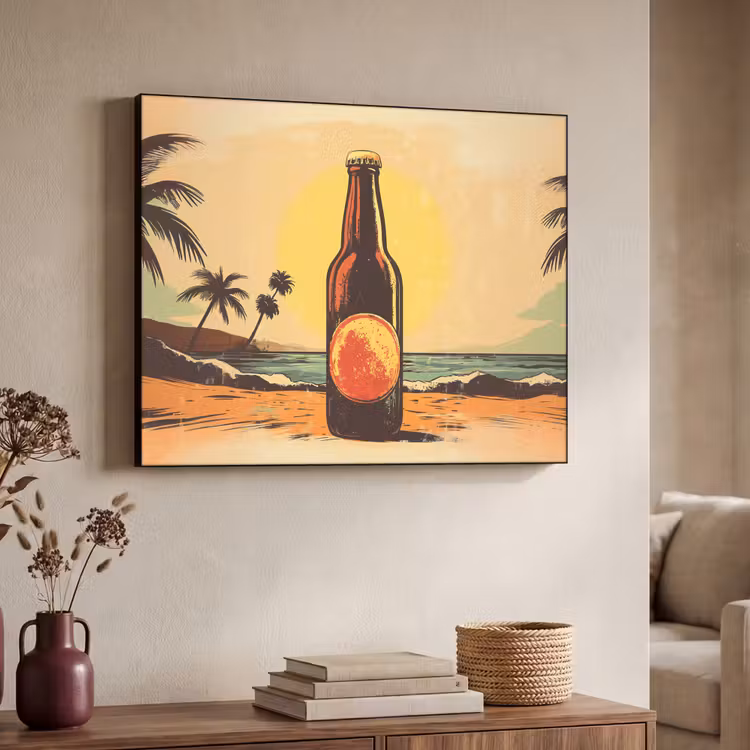 Art Frame - Bierfles - Zonsondergang - Palmbomen - Zee — 4
