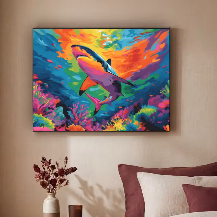 Art Frame - Haai - Koraalrif - Abstract - Kleurrijk — 2
