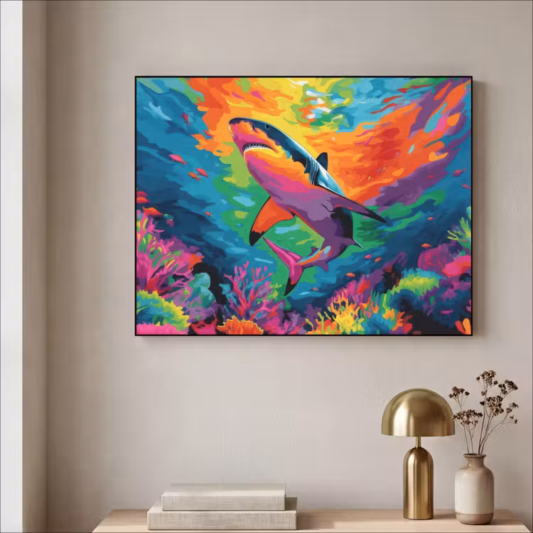Art Frame - Haai - Koraalrif - Abstract - Kleurrijk — 3