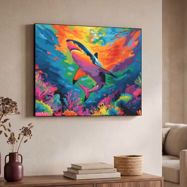 Art Frame - Haai - Koraalrif - Abstract - Kleurrijk — 4