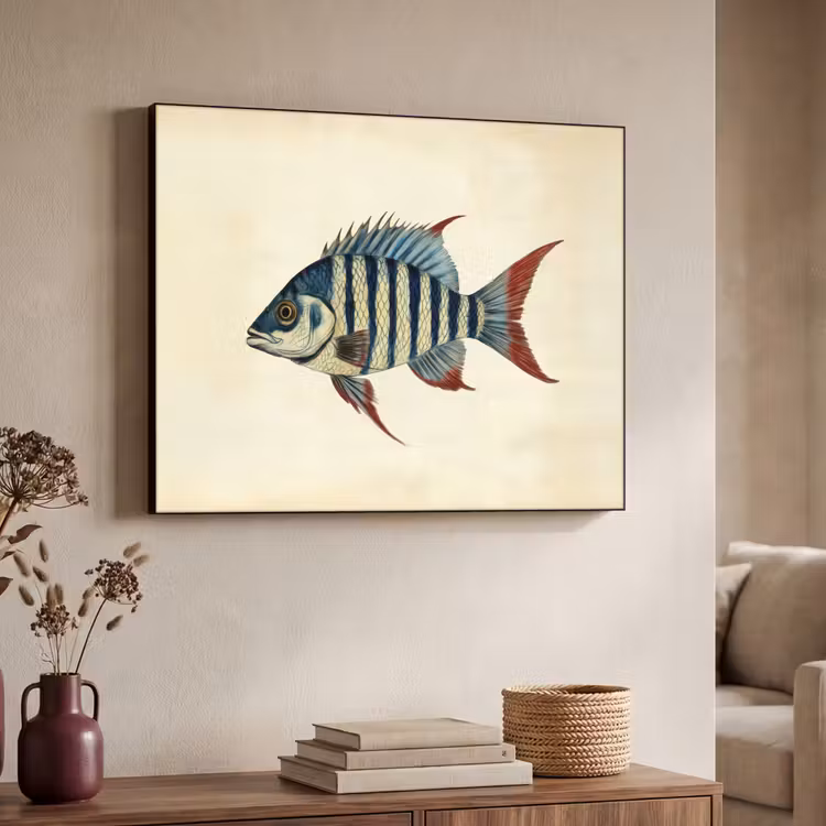 Art Frame - Gestreept - Donkerblauw - Rugvin - Vis — 4