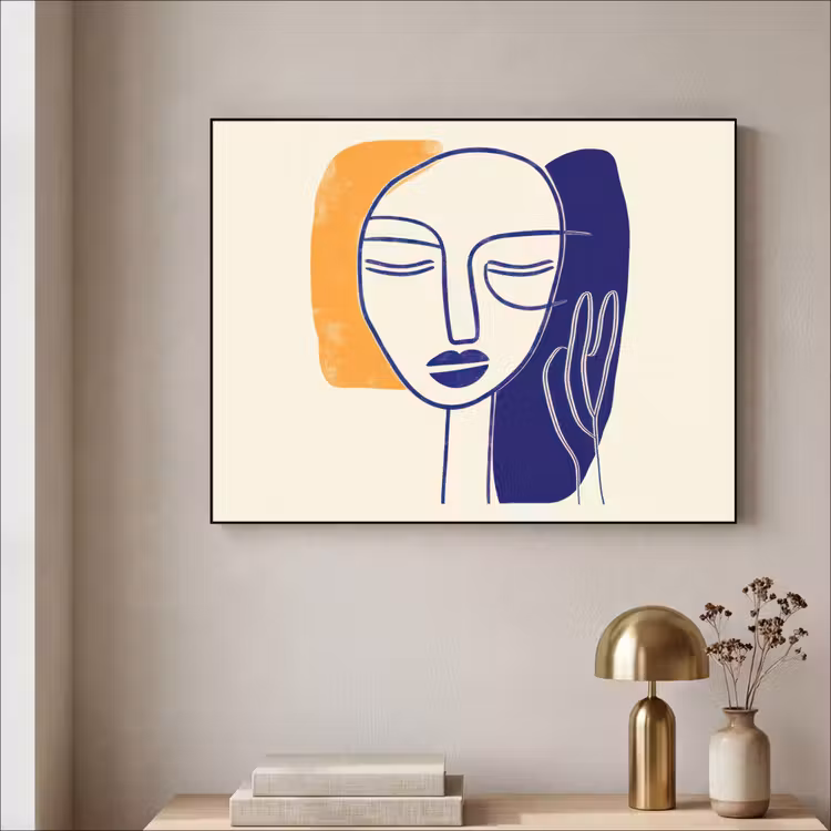 Art Frame - Minimalistisch - Gezicht - Hand - Oranje - Blauw — 3