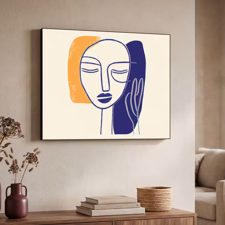 Art Frame - Minimalistisch - Gezicht - Hand - Oranje - Blauw — 4
