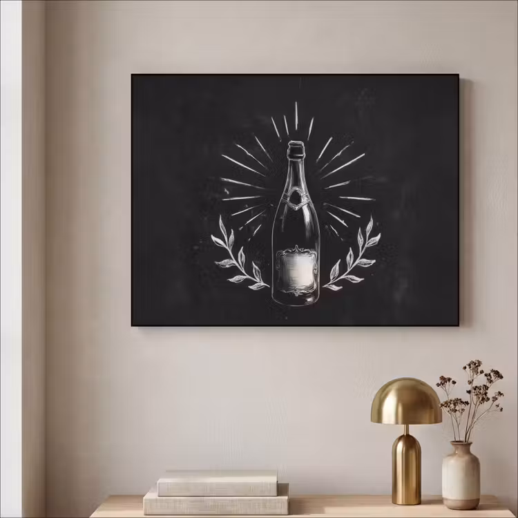 Art Frame - Champagnefles - Lauriertakken - Zwarte achtergrond — 3