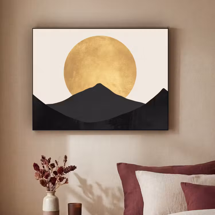 Art Frame - Bergsilhouetten - Gouden cirkel - Beige — 2