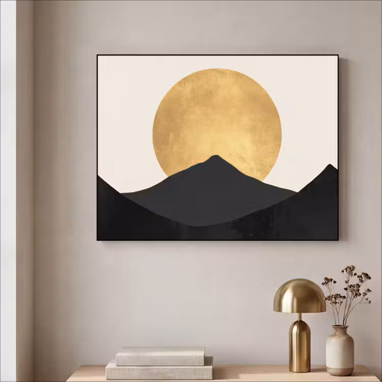 Art Frame - Bergsilhouetten - Gouden cirkel - Beige — 3