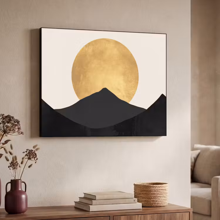 Art Frame - Bergsilhouetten - Gouden cirkel - Beige — 4