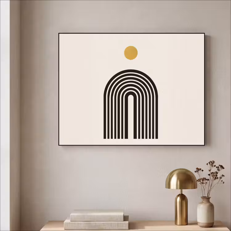 Art Frame - Minimalistisch - Zwarte boog - Gouden cirkel — 3