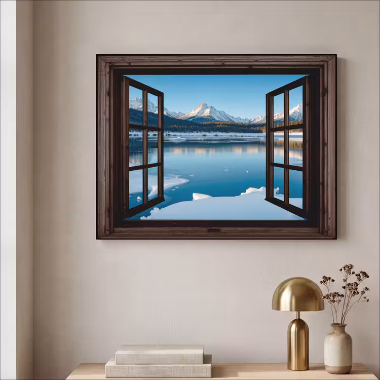 Art Frame - Doorkijk - Winterlandschap - Meer - Bergen - Uitzicht — 3