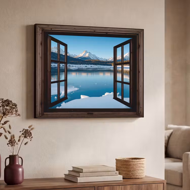 Art Frame - Doorkijk - Winterlandschap - Meer - Bergen - Uitzicht — 4