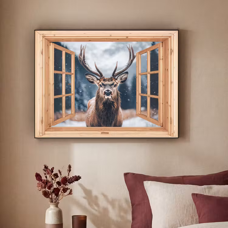 Art Frame - Doorkijk - Hert - Dieren - Winterlandschap - Sneeuw — 2