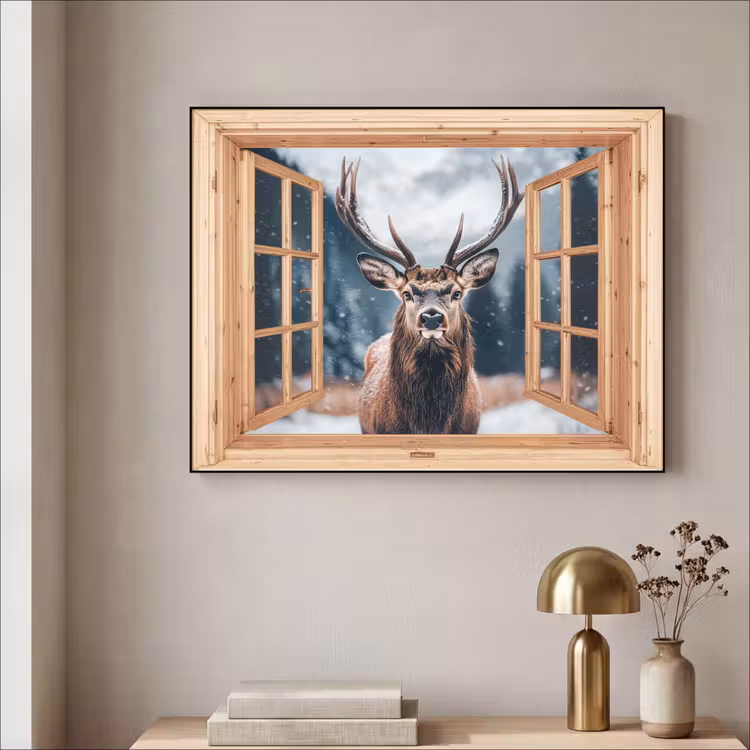 Art Frame - Doorkijk - Hert - Dieren - Winterlandschap - Sneeuw — 3