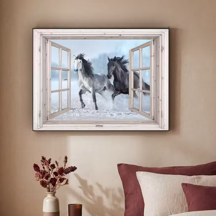 Art Frame - Doorkijk - Paarden - Winter - Dieren - Natuur - Wit — 2