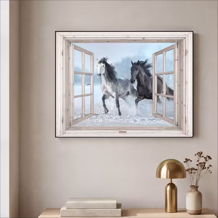 Art Frame - Doorkijk - Paarden - Winter - Dieren - Natuur - Wit — 3