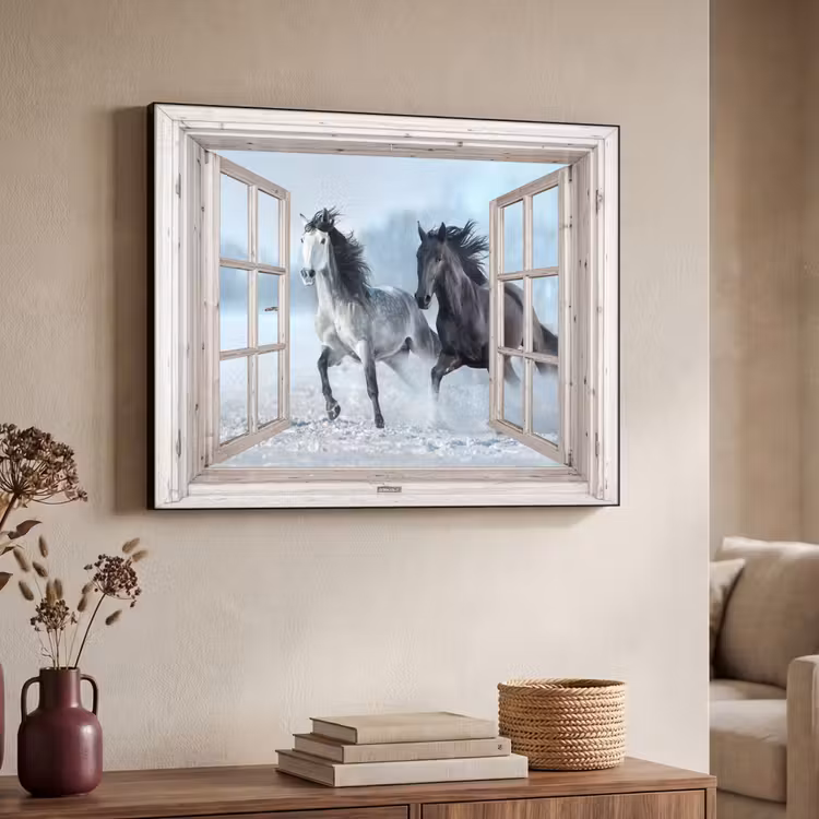 Art Frame - Doorkijk - Paarden - Winter - Dieren - Natuur - Wit — 4