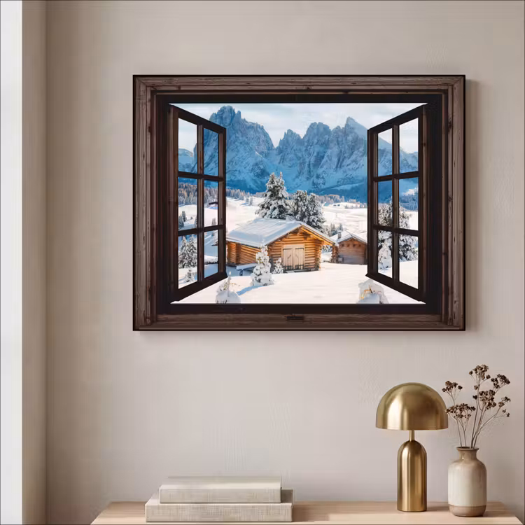 Art Frame - Doorkijk - Winter - Landschap - Huisje - Bergen — 3
