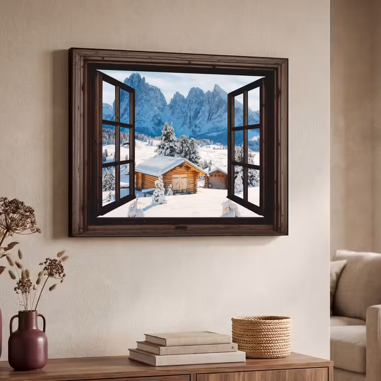 Art Frame - Doorkijk - Winter - Landschap - Huisje - Bergen — 4