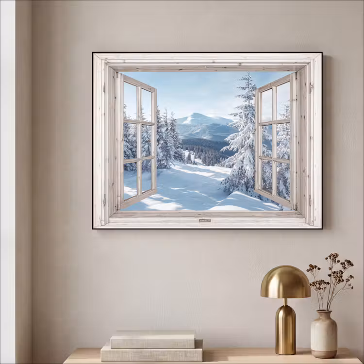 Art Frame - Doorkijk - Winter - Landschap - Natuur - Berg - Bomen - Wit — 3
